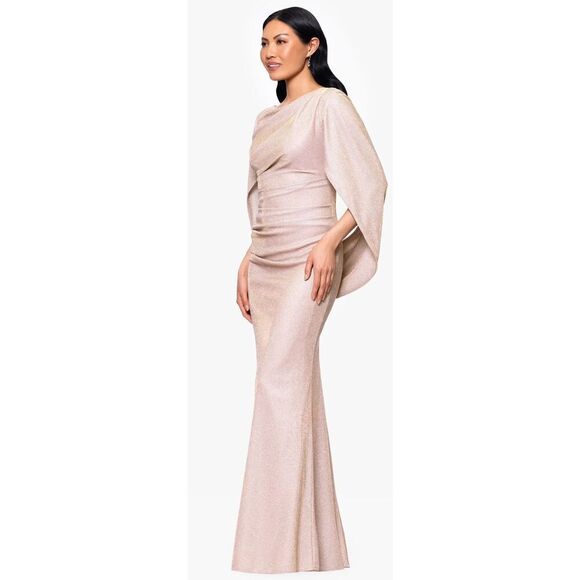 Betsy & Adam Drape Back Boat Neck Galaxy Glitter 3/4 Sleeve Sheath Gown NWT Size - Picture 5 of 11